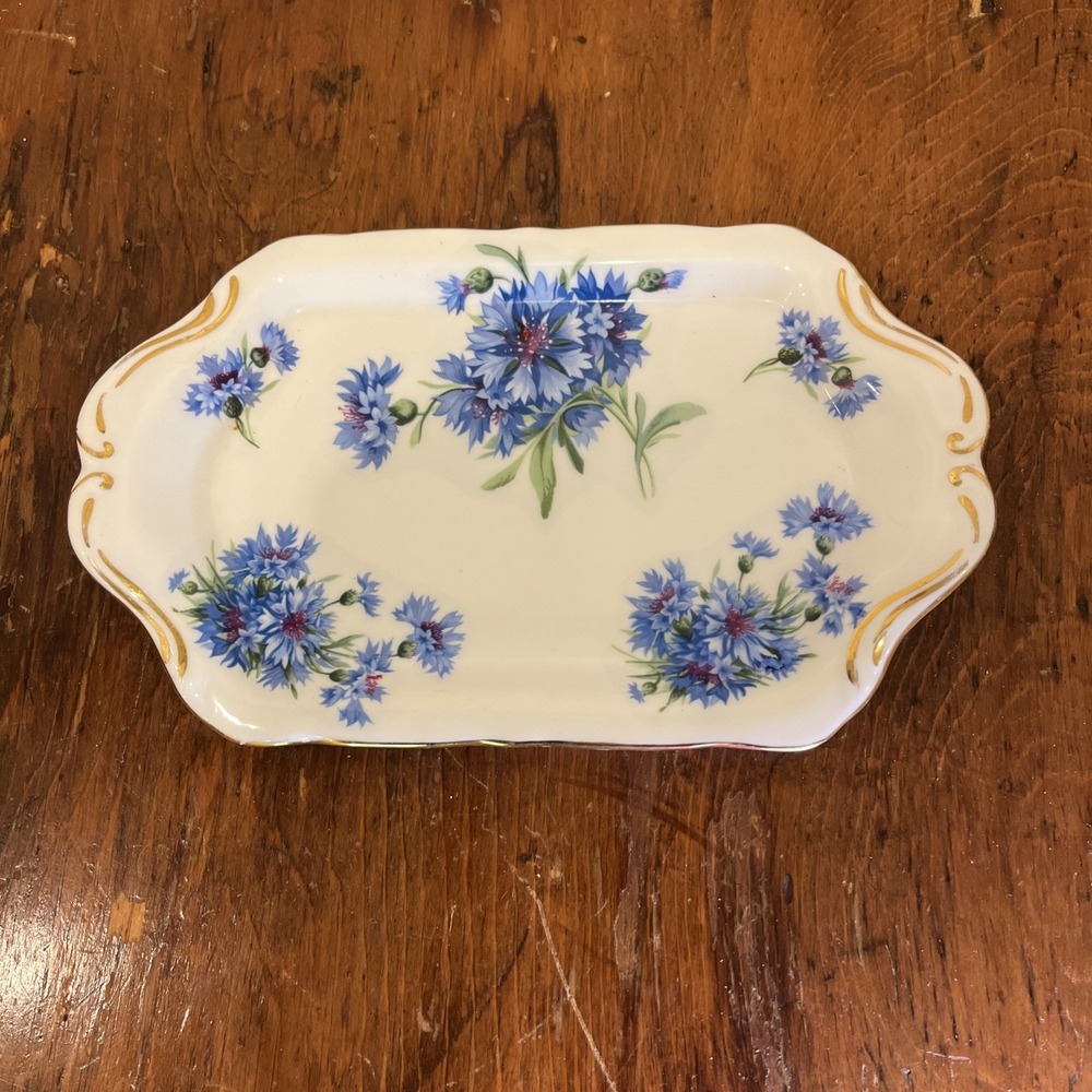 Hammersley Small Rectangular Trinket Tray Butter Dish Blue Corn Flower